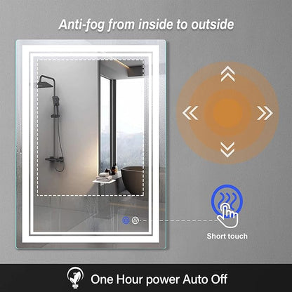 28"x 20" LED Bathroom Mirror Vanity Mirror, Anti-Fog, Dimmable, Color Temperature Adjustable 3000-6000K, Switch-held Memory Led Wall Mirror Suitable for Bathroom, Vanity (Vertical/Horizontal)