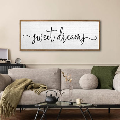 Sweet Dreams Wall Decor Above Bed Sign 24''×10'' Large Wood Framed Master Bedroom Guest Room Sweet Dreams Signs Farmhouse Rustic Wall Art Decoration (Wood)