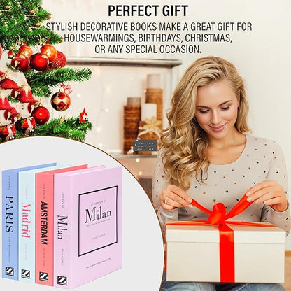 PROBENEX Pastel Medium | 4 PCS Faux Decorative Books for Home Decor | Not Real Books (Cardboard Boxes) | Coffee Table, Shelf Styling & Modern Aesthetic Accent Pieces for Living Room, Office