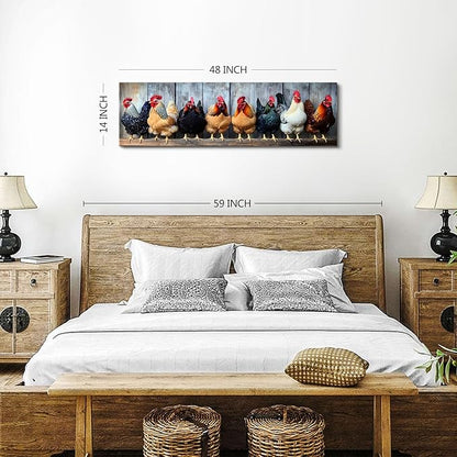 Large Farm Chicken Wall Art Rooster Kitchen Wall Decor Rustic Farmhouse Coop Picture Canvas Prints for Dining Room Decorations Colorful Country Animal Poster Painting Artwork Cabin Home Decor 14x48”