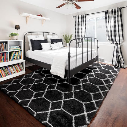 ONASAR 8x10 Area Rugs for Living Room, Fluffy Black and White Bedroom Rug, Geometric Boho Large Soft Plush Shaggy Fuzzy Floor Carpet for Nursery Kids Classroom Playroom Dorm Home Decor