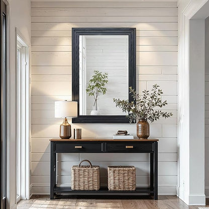 Wood Framed Mirrors for Wall, Black Bathroom Vanity Mirror for Over Sink 24 x 36, Vintage Wall Mirror for Bathroom Sink Hallway Entryway Bedroom Living Room Farmhouse Boho Style