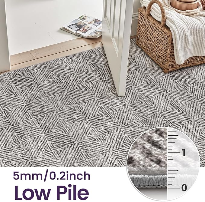 DEXI Area Rugs for Living Room, 8x10 Washable Low Pile Vintage Rug for Bedroom, Non Slip Large Indoor Carpet for Dining Office Nursery, Greyish Brown