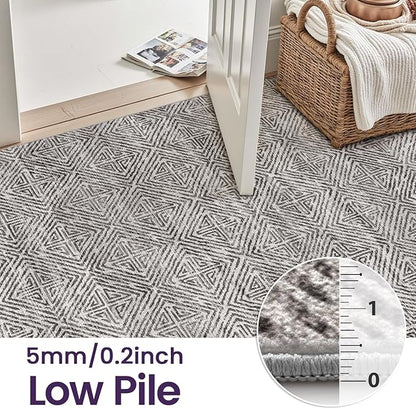 DEXI Area Rugs for Living Room, 8x10 Washable Low Pile Vintage Rug for Bedroom, Non Slip Large Indoor Carpet for Dining Office Nursery, Greyish Brown