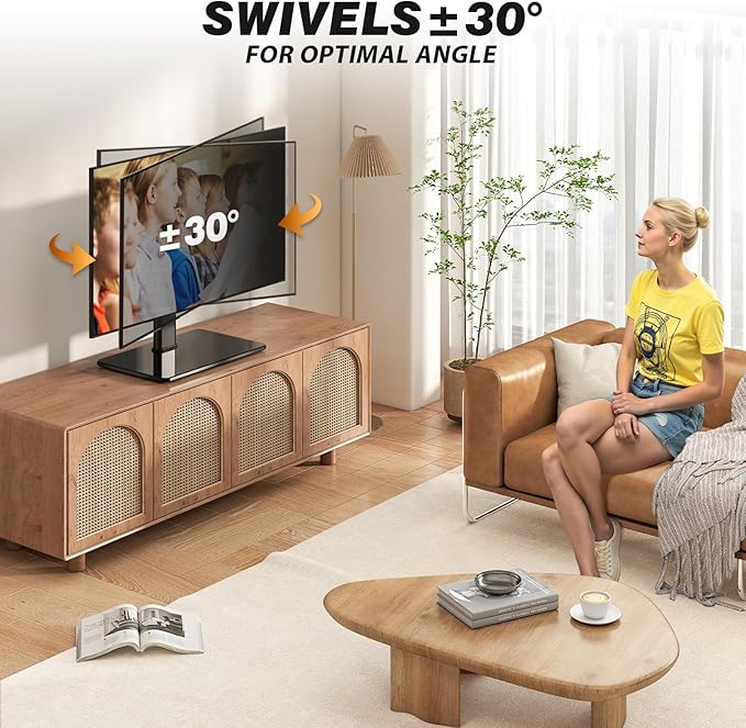 5Rcom Universal Swivel TV Stand for 27-60 inch Curved/Flat Screen TVs, Table Top TV Base Replacement Holds up to 88 lbs, Height Adjustable TV Stand Mount with Tempered Glass Base, MAX VESA 400x400mm