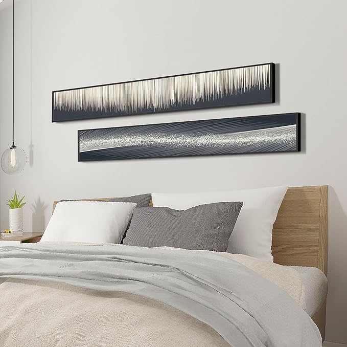 Large Framed Long Narrow Vertical Abstract Wall Art Set of 2, Premium Crystal Porcelain Canvas Prints, Black White Gold Modern Design - Perfect for Entryway, Hallway, Living Room, Bedroom - 63x10 inch
