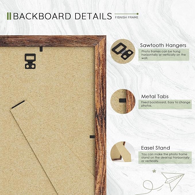 8x10 Picture Frame Set of 10, Brown Frames 8x10 for Tabletop Display, Horizontal or Vertical Wall Mounting