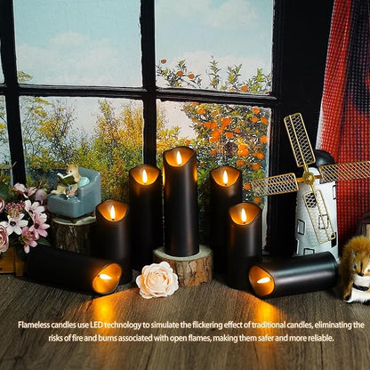Nimiko Flameless Candles with Remote, Battery Operated Flickering Flameless Candles, LED Candles with Timer 2/4/6/8H, with Realistic LED Candles Set of 12 (D2.2 x H 5" 6" 7") (Black)