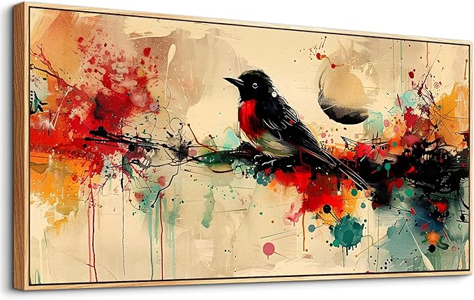 hyidecorart Wood Framed Wall Art For Living Room Wall Decor For Bedroom Office Home Wall Decor Pictures Posters Artwork Abstract Watercolor Bird Painting Hotel Canvas Art Modern Room Decoration