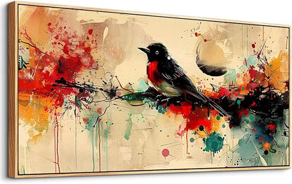 hyidecorart Wood Framed Wall Art For Living Room Wall Decor For Bedroom Office Home Wall Decor Pictures Posters Artwork Abstract Watercolor Bird Painting Hotel Canvas Art Modern Room Decoration
