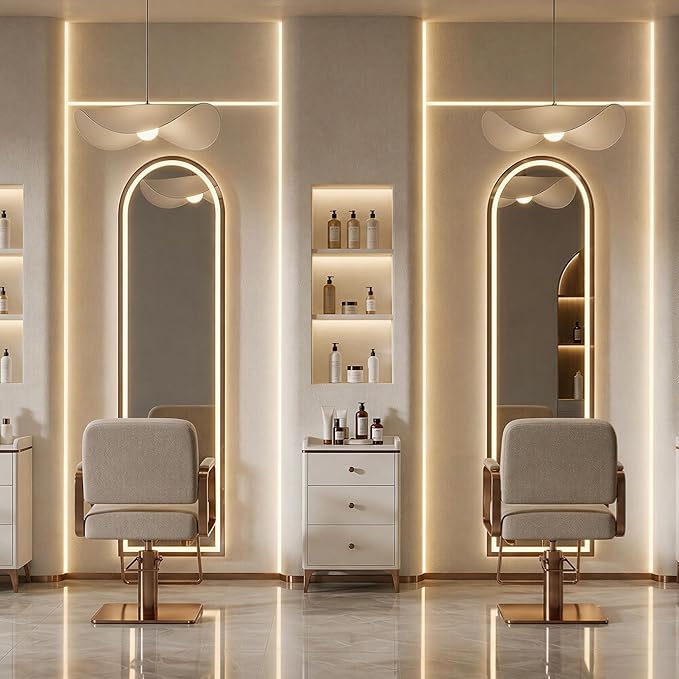 Arched Full Length Mirror with LED Lights, 60"x16" LED Floor Mirror with Stand, Body Floor Mirrors with Dimming & 3 Color Lighting, Wall Mounted LED Mirrors for Bedroom, Dressing Room, Cloakroom