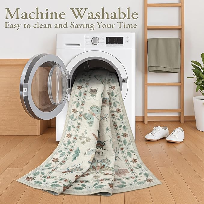 Lahome Insect Kitchen Runner Rugs Non Skid Washable, 2x6 Soft Washable Runner Non Slip, Ultra-Thin Hallway Rug Stain Resistant Carpet for ‎Laundry Bathroom Bedroom Vionnet(2x6ft,Beige)