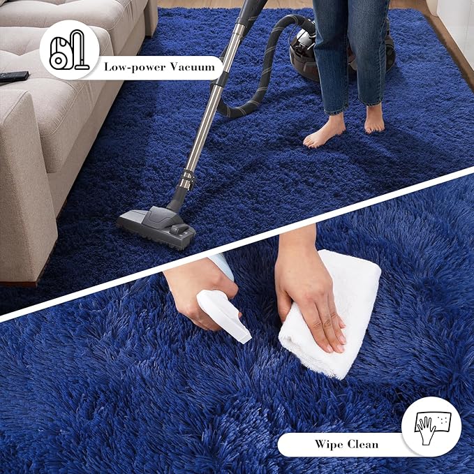Blue Fluffy Rug Shag Area Rug, 2x4 Area Rugs for Girls Bedroom, Soft Cute Baby Play Mat, Indoor Floor Carpet for Teen, Nursery, Preppy Dorm, Plush Aesthetic Bedside Rug