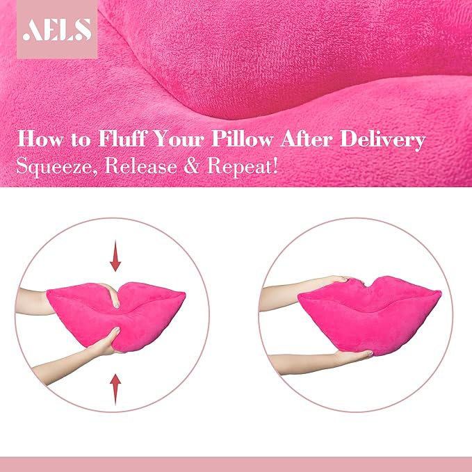AELS 3D Large Lips Throw Pillows Smooth Soft Velvet Decorative Throw Pillows Love Pillows Cute Pillow Set of 2 for Couch Sofa Bed Living Room Bedroom, Vivid Pink