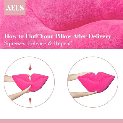 AELS 3D Large Lips Throw Pillows Smooth Soft Velvet Decorative Throw Pillows Love Pillows Cute Pillow Set of 2 for Couch Sofa Bed Living Room Bedroom, Vivid Pink