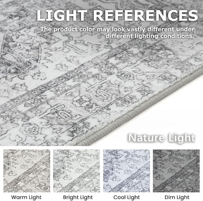KOZYFLY Boho Area Rug 3x5 Ft Rugs for Entryway Washable Entry Rug Non Slip Door Mat Indoor Entrance Printed Faux Wool Throw Rugs for Entrance Kitchen Living Room, Gray