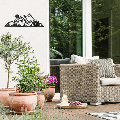 Demissle Metal Mountain Wall Art Blue Ridge Mountain Wall Decor Nature Forest Tree Sticker 15.7 x 5.3 Inch Summit Rustic Sign Scene Art Decor for Home Living Room Bedroom Indoor Outdoor(Black)