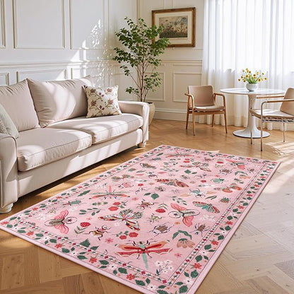 Lahome Insect Washable Small Area Rug, 3x5 Area Rug for Bedroom Living Room, Non-Slip Soft Accent Throw Carpet for Kitchen Office Entryway Bathroom Office Vionnet, Pink