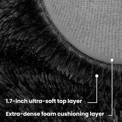 Black Round Fluffy Rug 5ft Plush Fuzzy Shaggy Carpet,Soft Rugs for Living Room for Nursery,Preppy Dorm,Classroom,Playroom,Teen,Baby Home Decor (Black 5"x5")