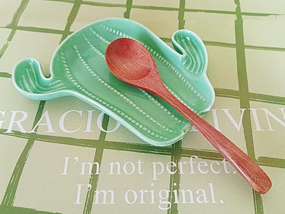 Ceramic Spoon Rest for Stove Top & Kitchen Counter Spoon Holder for Stove & Cooking Spoon Holder for Ladle Cute Coffee Spoon Rest Utensil Rest Spatula Rest, Green Cactus Kitchen Decor & Accessories