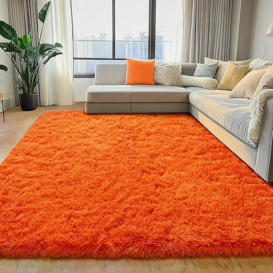 5x7 Area Rugs for Living Room, Orange Fluffy Shag Rug for Bedroom, Nursery and Indoor Floor, Soft and Comfy, Fuzzy Carpet for Kids, Girls, Boys Room Dorm Home Decor Aesthetic, Upgrade Non Slip