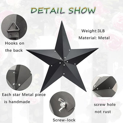 JoyEvy 36" Large Barn Star-Black Barn Star Outdoor Decoration-Metal Stars for Outside Texas Stars Art Rustic Vintage Western Country Home Farmhouse Primitive House Decor- Primitive Wall Décor