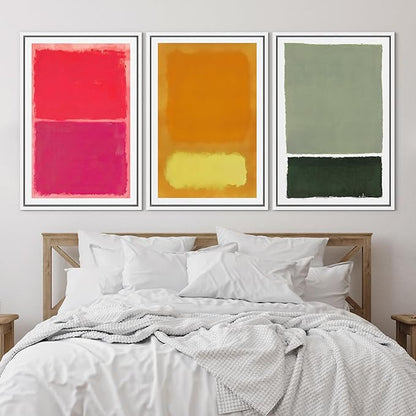 SIGNLEADER Framed Canvas Print Wall Art Set Vibrant Abstract Color Block Modern Minimalist Red, Orange, and Green Illustrations Boho Decorative for Living Room, Bedroom, Office - 16"x24"x3 White