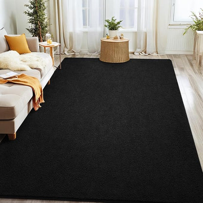 Rugs for Living Room Bedroom, 7x10 ft Black Area Rug, Washable Memory Foam Indoor Carpet, Modern Aesthetic Minimalist Non-Slip Carpets for Boys Girls Adults Home Decor