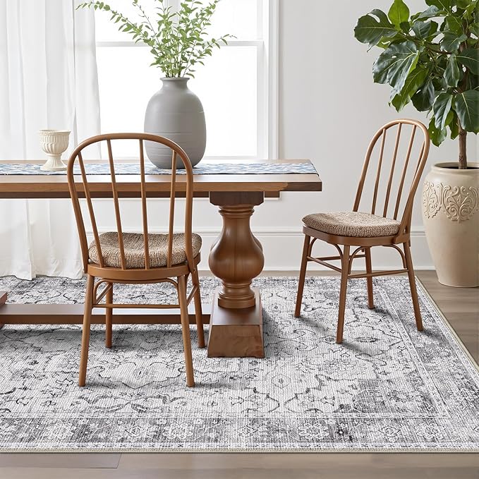 LUMI 8x10 Washable Area Rug for Living Room, Ultra Soft Stain Resistant Carpet with Non Slip Rubber Backing, Non-Shedding Low Pile Rugs for Bedroom, Dining Room, Indoor, Office