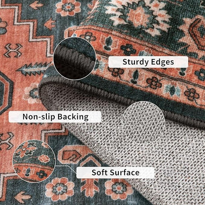 Tangsoo 6x9 Area Rug for Living Room,Oriental Machine Washable Large Rugs,Vintage Non-Slip Rug Soft Low Pile Foldable Floor Rug for Bedroom Dining Room Dorm Office Home Decor Red Blue