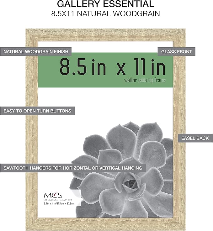 MCS Gallery Essential Certificate Document Frame Set, Gallery Wall Frames Fit 8.5 x 11 Diplomas, Documents & Certificates, Natural Woodgrain, 2-Pack