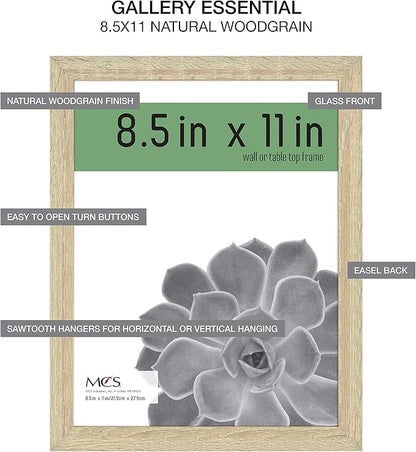 MCS Gallery Essential Certificate Document Frame Set, Gallery Wall Frames Fit 8.5 x 11 Diplomas, Documents & Certificates, Natural Woodgrain, 2-Pack
