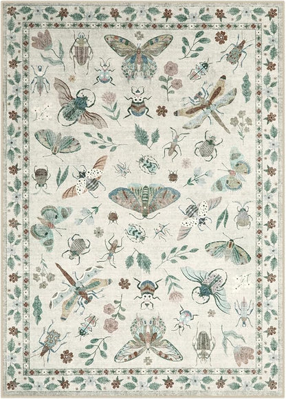 Lahome Insect Print Washable Area Rugs 5x7, Soft Rugs for Living Room Ultra-Thin Non-Shedding Modern Bedroom Rug, Throw Rug Large Carpet for Dining Room Nursery Vionnet(5'x7',Beige)