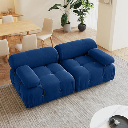 69'' Modular Sectional Sofa, Modern Luxury Velvet Loveseat Sofa, Minimalist Bubble Couch, Deep Seat Cloud Sectional Couches for Living Room, Apartment (2 Seats, Blue)