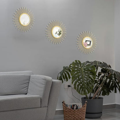 3 Set Sunburst Mirrors for Wall Decor Living Room Bedroom Bathroom Dining Room Metal Boho Sunburst Wall Mirror Set Gold Metal Vintage Circle Art Pack - Gold 11.8 in