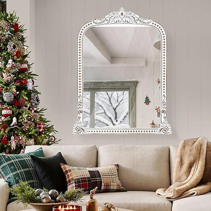 HOITUZYUS Ornate Baroque Statement Mirror: 42x34 Inch Wooden Arched Wall Mirror, French Vintage Decorative Mirrors for Entryway, Fireplace Mantel, Living Room, Bathroom