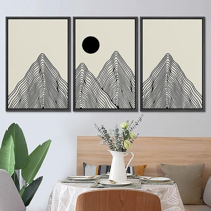 SIGNLEADER Framed Canvas Print Wall Art Set Geometric Mountain Range Sun Landscape Nature Wilderness Illustrations Modern Art Minimalism Decorative for Living Room, Bedroom, Office - 24"x36"x3 BLACK
