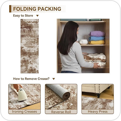 Brown Rug Runners for Hallways Kitchen Non Slip Washable 2x6 Entryway Runner Rugs with Rubber Backing 6ft Long Carpet Runner for Laundry Room Bedroom, Low Pile Stain & Fade Resistant, Abstract Coffee