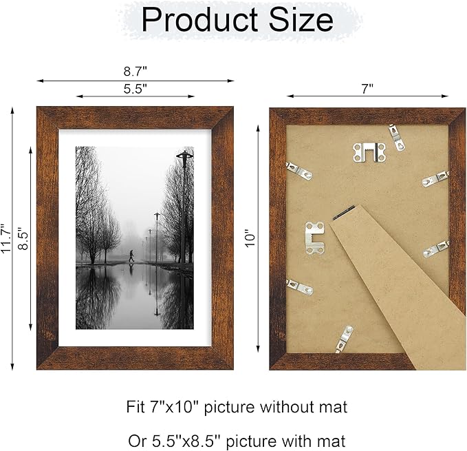 iRahmen 7x10 Picture Frame - High Definition Real Glass Wooden Photo Frames for Tabletop Display and Wall Mounting (Dark Brown, Set of 2)