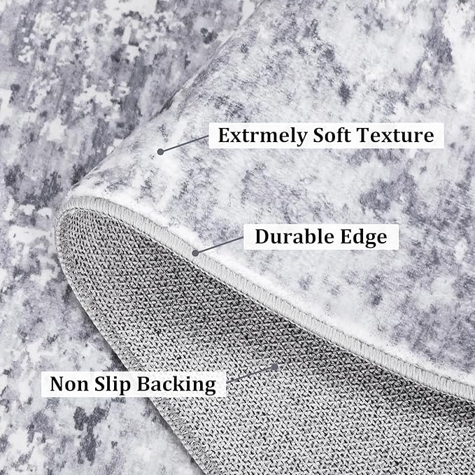 ROYHOME Washable Rugs 5x7 Area Rugs Modern Abstract Faux Wool Rug Ultra-Soft Low Pile Accent Rug Stain Resistant Carpet Modern Abstract Rugs for Bedroom with Non Slip Backing, Light Grey