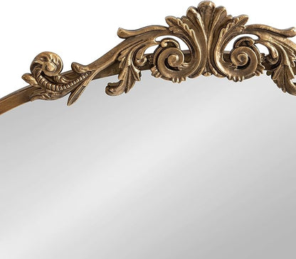 Kate and Laurel Arendahl Traditional Vintage Arch Mirror with Shelf, 21 x 32, Gold, Baroque Antique Arched Wall Mirror with Functional Shelf and Ornate Frame