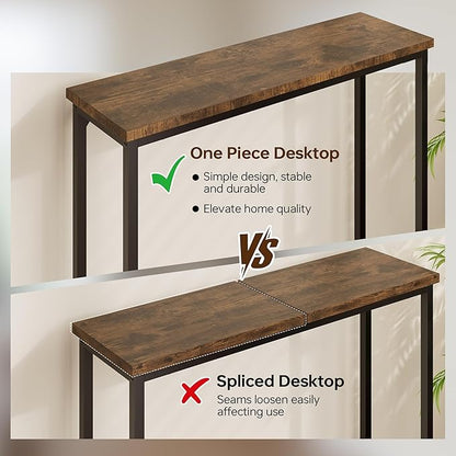 Narrow Entryway Console Table & Sofa Side Table - Industrial Hallway Table for Small Spaces, Behind Couch Table, Multi-Functional Living Room Bedroom Office,Brown, 29.5" x 9.4" x 29.5"