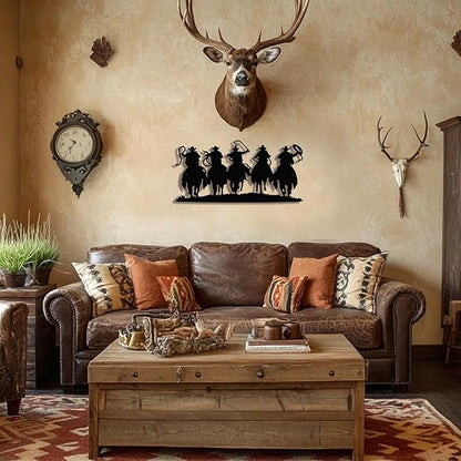 LIYAOLI 3D Vintage Western Wall Decor,Black Metal Cowboy Wall Art Hanging Riding Rustic Cowboys Party Decorations Farmhouse Home Decor,Metal Wall Sculptures for Living Room,Bedroom