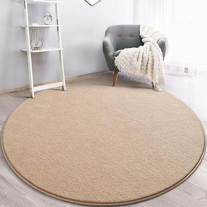 Gifeas Ultra Soft Round Area Rugs for Living Room Bedroom, 5x5 Feet Beige Thickened Memory Foam Modern Indoor Circle Carpets, Non-Slip Comfy Circular Rug for Boys Girls Nursery Room Home Decor