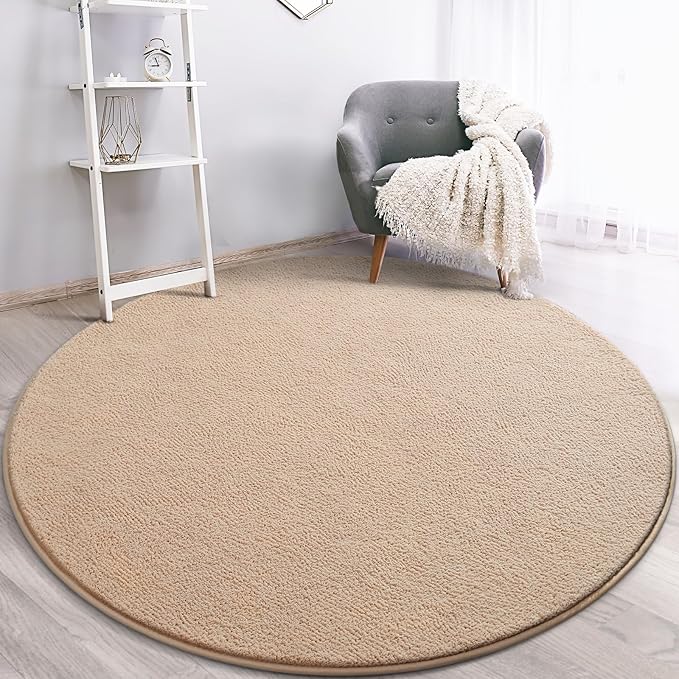 Gifeas Large Ultra Soft Round Area Rugs for Living Room Bedroom, 6x6 Feet Beige Thickened Memory Foam Modern Indoor Circle Carpets, Non-Slip Comfy Circular Rug for Boys Girls Nursery Room Home Decor