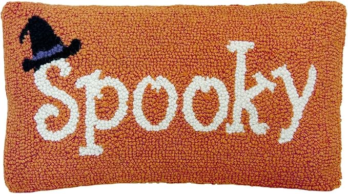 Hand Hooked Halloween Pillow - 9X16 inches Throw Pillow for Couch or Dorm (Spooky)