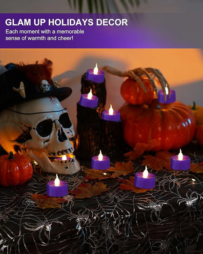 BEICHI Purple Flameless Candles, 24-Pack LED Tea Lights Candles Battery Operated, Electric Fake Tealight Candles, Votive Candles Bulk for Halloween, Christmas, Party, Mardi Gras