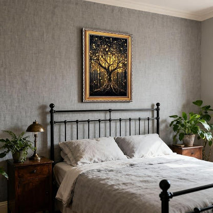 Balsuka Golden Tree of Life Wall Art Dark Academia Decor Poster Mystical Nature Forest Landscape Canvas Print Moody Botanical Enchanted Tree Painting for Living Room Bedroom 24x36inch Vintage Framed