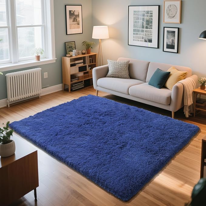 Blue Fluffy Rug Shag Area Rug, 2x4 Area Rugs for Girls Bedroom, Soft Cute Baby Play Mat, Indoor Floor Carpet for Teen, Nursery, Preppy Dorm, Plush Aesthetic Bedside Rug