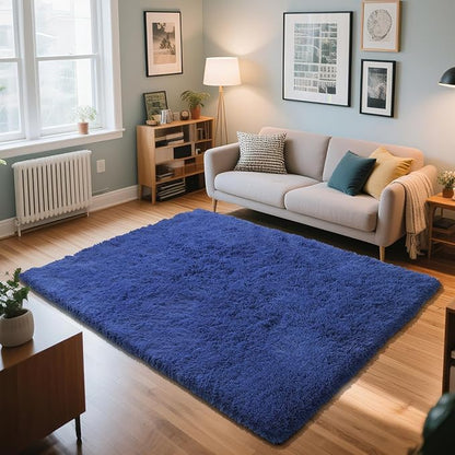 Blue Fluffy Rug Shag Area Rug, 2x4 Area Rugs for Girls Bedroom, Soft Cute Baby Play Mat, Indoor Floor Carpet for Teen, Nursery, Preppy Dorm, Plush Aesthetic Bedside Rug